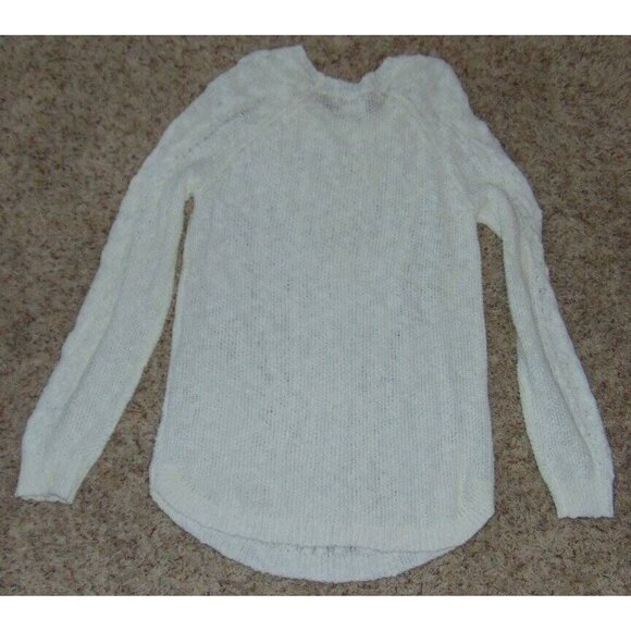 Womens Crochet Sweater Large White Knit Round Neck Long Sleeve SO - Picture 4 of 4
